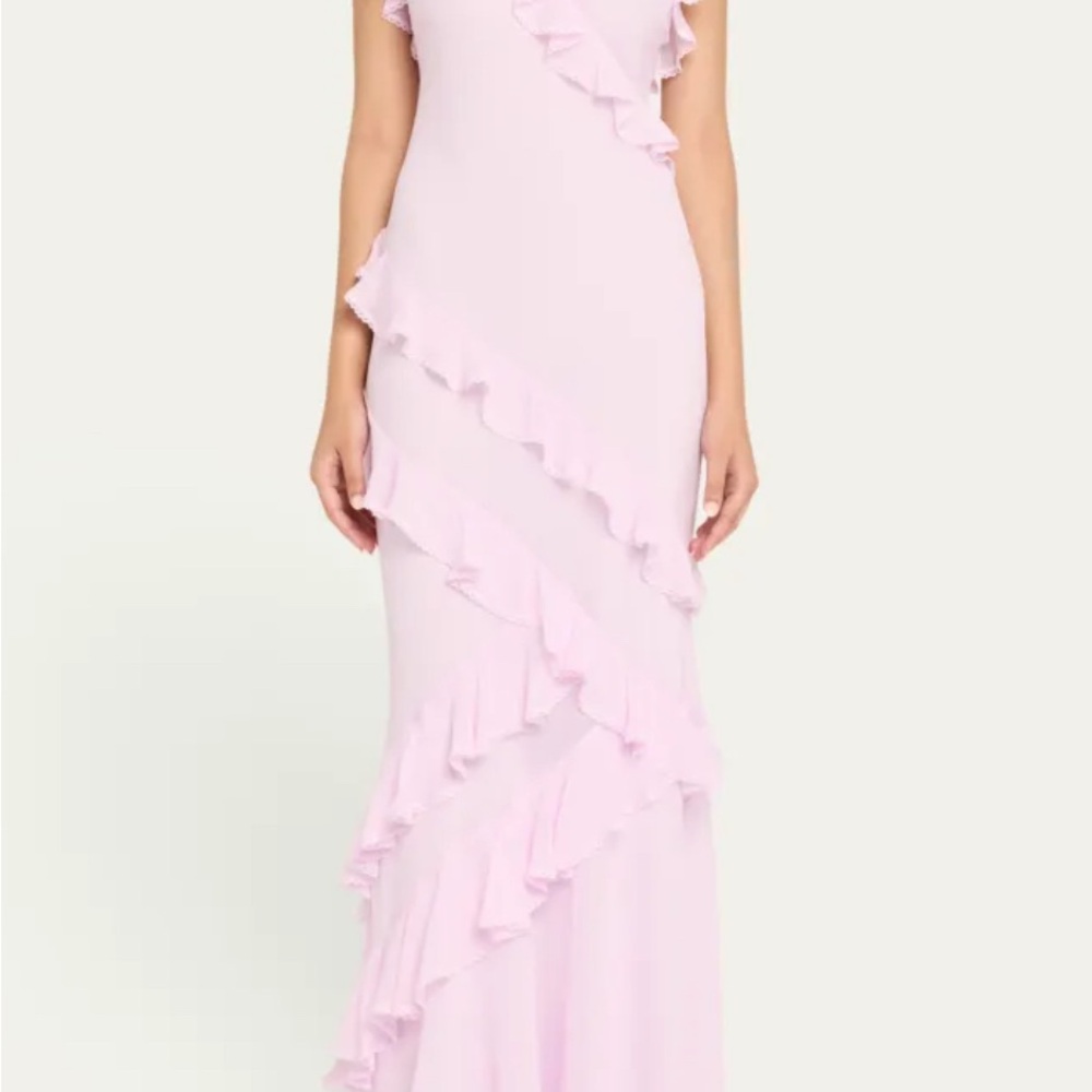 LoveShackFancy Light Pink Asymmetrical Ruffle Dress